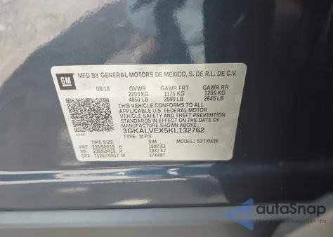 2019 GMC Terrain Slt из США, поврежденный, VIN 3GKALVEX5KL132762